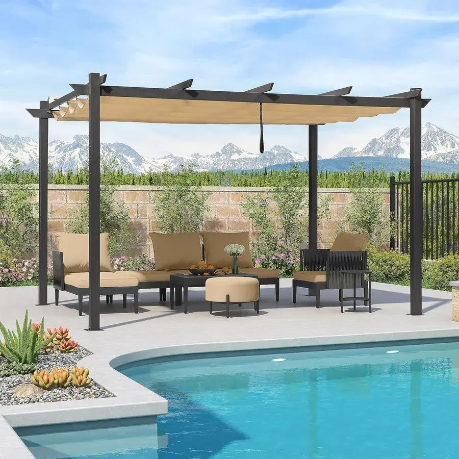 PURPLE LEAF Outdoor Retractable Pergola with Sun Shade Canopy Patio Aluminum Pergola for Garden