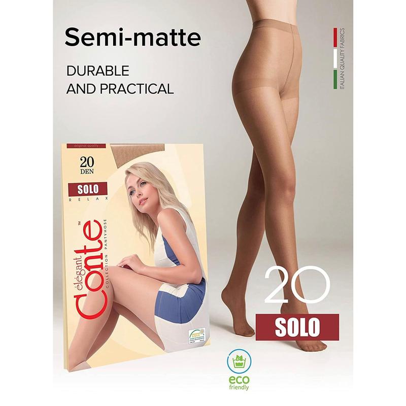 Conte Elegant Solo 20 Den Women's Pantyhose with Reinforced Shorts Plain Design Elastic Fit Basic Style 8C-39СП