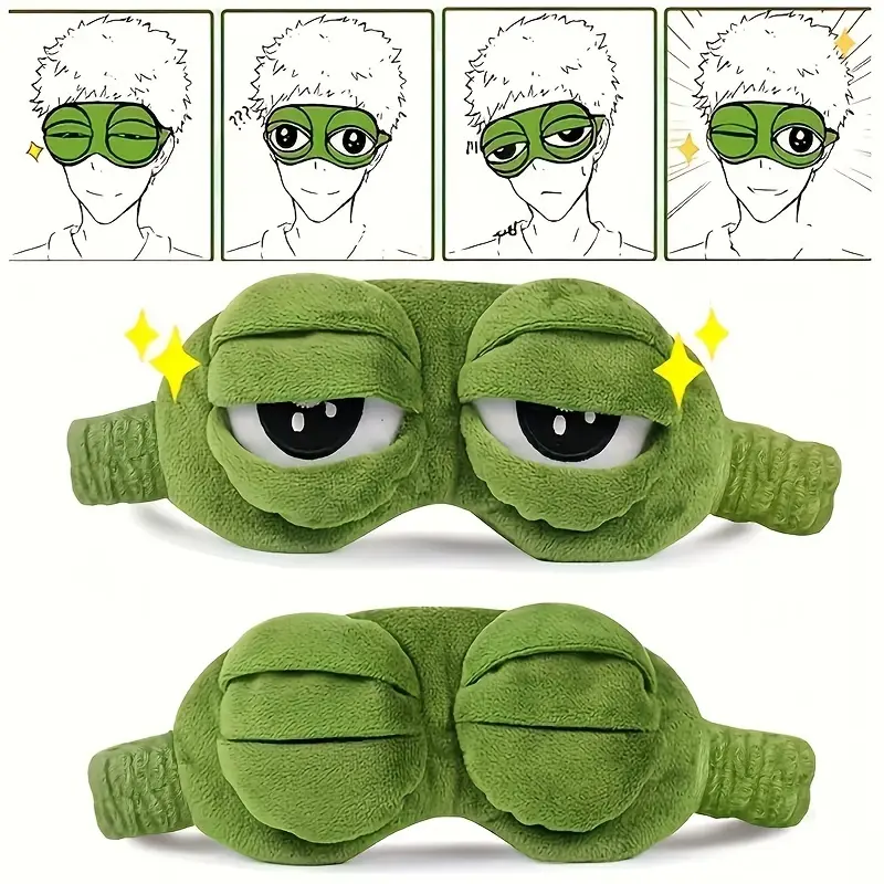 Funny 3D Pepe Frog Eye Mask, Adjustable Cute Plush Frog Sleep Mask, Flip Design Light Blocking Cartoon Eye Cover for Travel Nap Night Sleeping