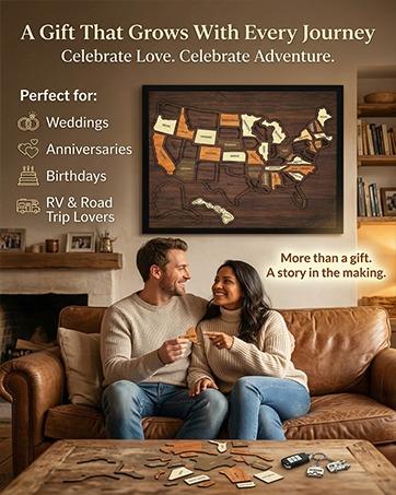 Map puzzle, wooden U.S. travel map puzzle, anniversary gift, children's geography puzzle, or perfect holiday gift for couples and families, record your journey, memory making, home decor, unique traveler gift, best Mother's Day gift
