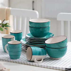 16-Piece Vintage Porcelain Dinnerware Set – Ceramic Plates, Bowls & Mugs Service for 4