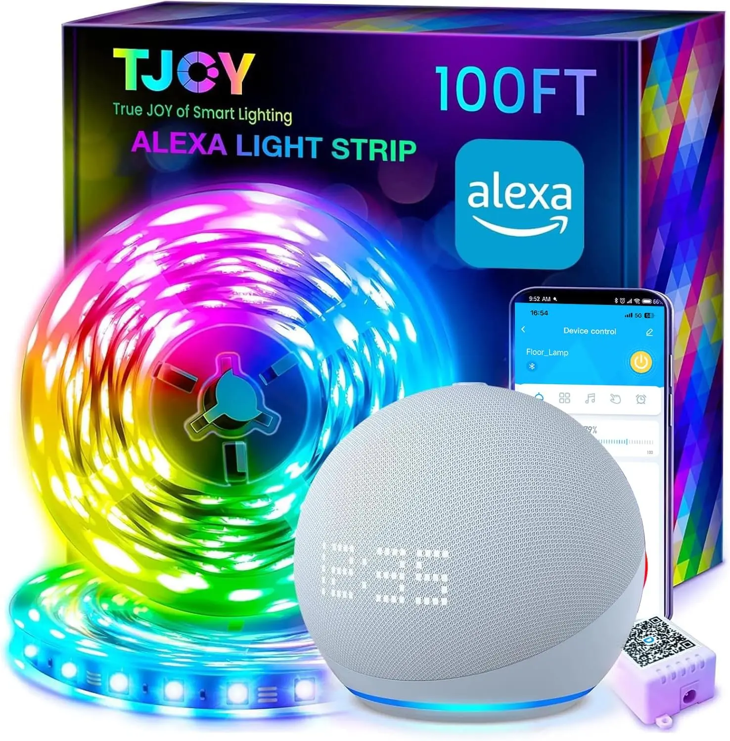 100ft Smart Led Strip Lights for Bedroom, Work with Alexa, RGB Color Changing Music Sync Led Lights with App Remote,Multi-Color Wireless Led Strip Lighting for Bedroom (APP+Remote+Voice)
