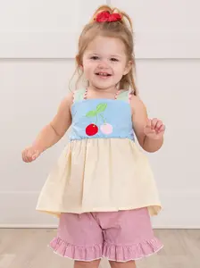 Summer Cherry Fun Embroidered 100% Cotton Ruffle Outfit