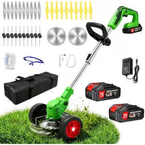 Cordless Weed Wacker Electric Eater   Stringless Weed Trimmer 3-in-1 Grass Trimmer/Lawn Edger/Brush  Lightweight Portable Garden Tool with 4 Types  & Wheels for Garden Yard