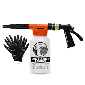 COIL CLEANER CANNON Sprayer - Automatic Mixing Foam Gun for HVAC Coil Cleaner - Air Conditioner Coil Cleaner for AC Unit, Evaporator & Condenser Coils - 2-Quart Bottle with Dilution Ratios + Gloves