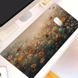 Retro Flower Pattern Mouse Pad, 1 Count Rectangle Gaming Mouse Pad, Non-Slip Rubber Base Stitched Edge Desk Pad for Desk Laptop Desktop, Gaming Desk Accessory