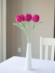 Handmade crochet tulip without vase, Artificial flower, Decorative flower, Knitted flower,  Home decor, Office decor, Christmas gift, Birthday gift