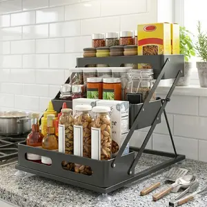 3 Tier Foldable Spice Rack for Countertop Iron Kitchen Seasoning Organizer for CabinetLifewit  ,Perfume,Figures, Cupcake, Dessert, Spice, Fragrance, Countertop, Vanity, Dresser, Cabinet Use Racks Set Organizer
