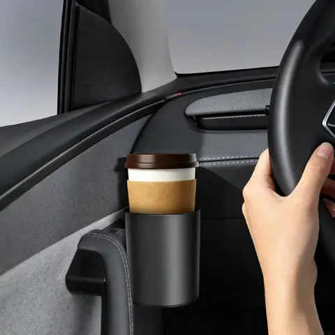 2026 Upgraded Cup Holder & Organizer for Tesla Model Y Juniper & Model 3 Accessories Multi-Functional ABS Storage Box Non-Adhesive Secure Lock Design Fits Front Left/Right Easy Install, Damage-Free Water Bottle Cup Mount, 3.7" Deep Large Capacity