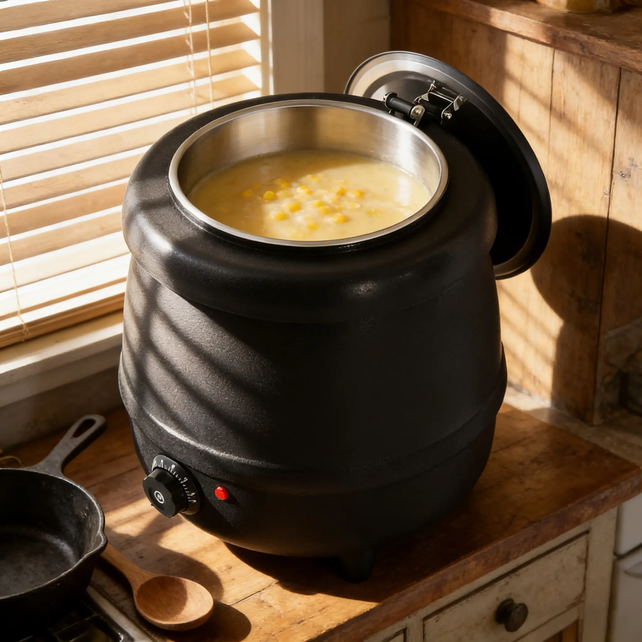 SHANGMAKEL 10L/10.5Qt Large Size Round Electric Soup Warmer Pot, 110V Stainless Steel Kitchen Appliance with Rubber Liner, No Assembly Required Food Warming Tool for Restaurants, Parties (1 Pot, 1 Power Cord)