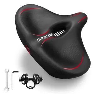 BUCKLOS Extra Wide Comfort Bike Seat, Soft Padded Bicycle Saddle with Dual Shock Absorbing , Ergonomic Seat Cushion for MTB, E-Bike, Stationary & Spin Bikes