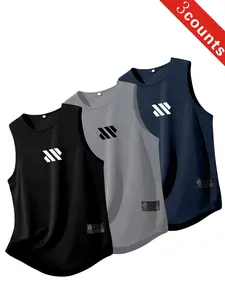 3-Pack Men's Performance Tank Tops, Sleeveless Activewear, Lightweight Breathable Polyester, Running Training Casual, All-Season Sportswear, Washable Moisture-Wicking