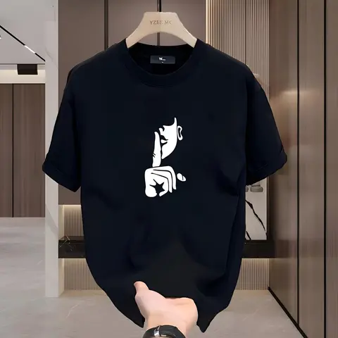 Men's Oversized Round Neck All-Over Print Short-Sleeve T-Shirt - Lightweight Pure Cotton Everyday Tshirt, Casual Graphic Tee Top, Menswear Essential Top
