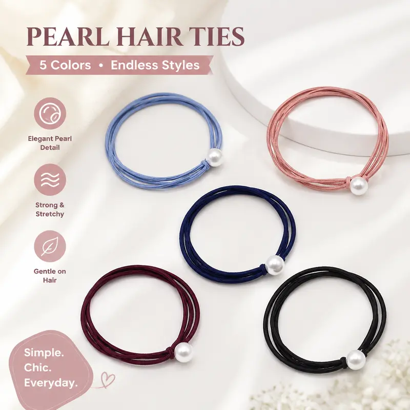 Pearl Hair Ties 1 Pack—5 Hair Ties Random Colors universal elastic hair ties
