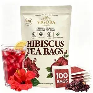 VIGORA Organic Hibiscus Tea Bags - 100 Count Premium Dried Hibiscus Flowers Tea, Caffeine-Free, No Sugar Herbal Tea for Hot & Cold Brew