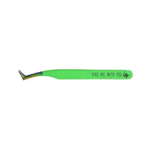 LASH ANARCHIST L Curve Lash Tweezer 'Take Me With You' - UFB Collection, Bright Green Tweezer for Lash Application