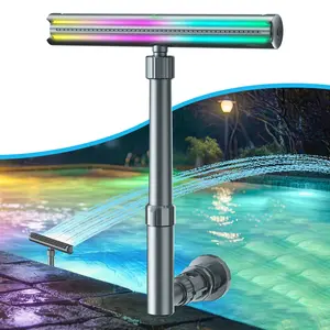 UIRWAY Dual Light Strip Solar Pool Fountain, 52 Ultra-Bright LEDs, 10-Color Pool Lights with 4 Modes, 120FT Remote Control, Adjustable Angle, for Above & In-Ground Pools, Solar Fountain, Metal Gray