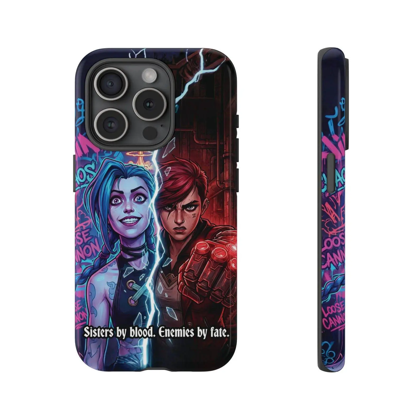 Arcane Jinx & Vi Phone Case, Sisters Enemies Split Art, League of Legends Cover for iPhone 17 16 15 14, Samsung S25 S24 S23 Google Pixel 9 8