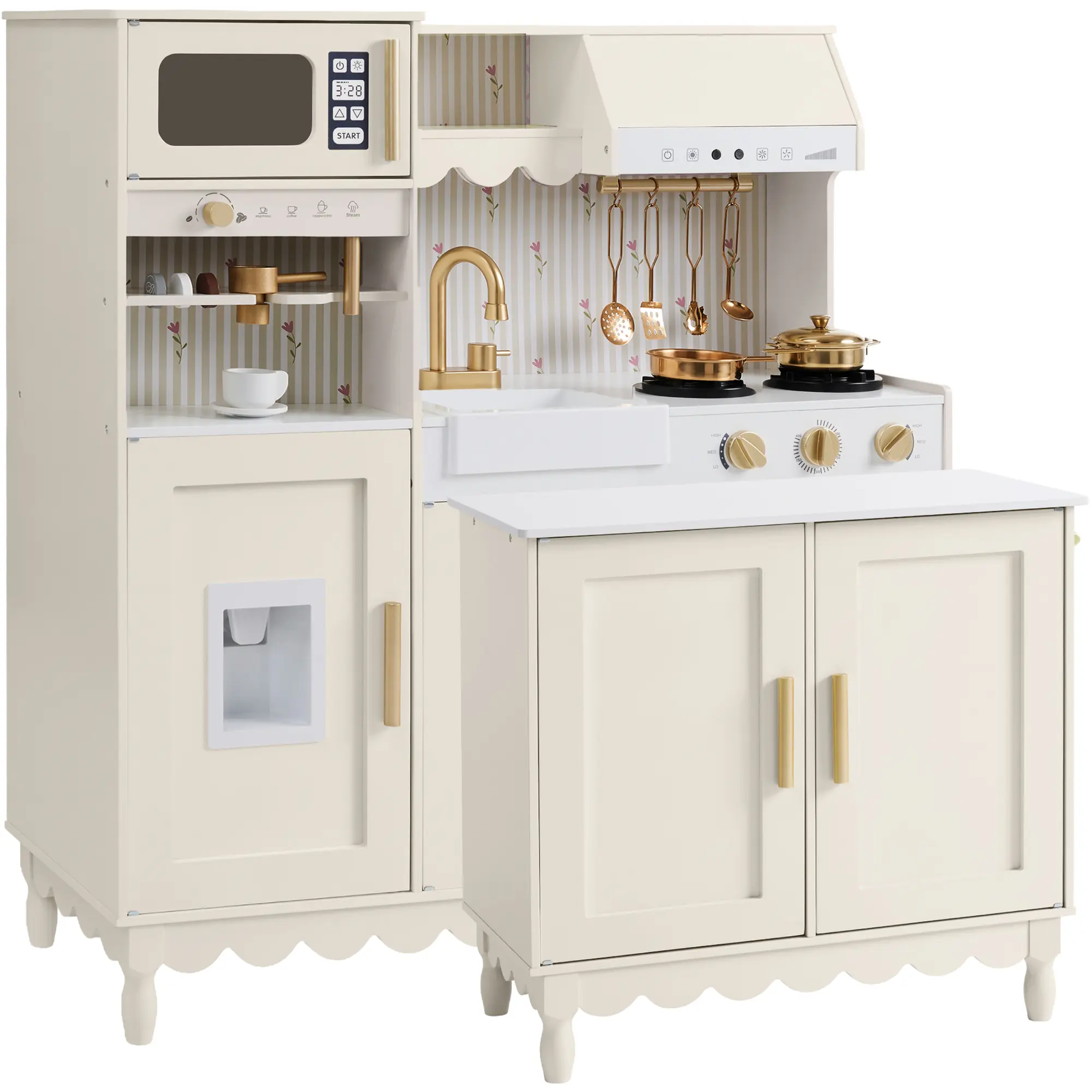 Best Choice Products Kids Play Kitchen Set with Espresso Machine, Ice Maker, Storage Island & Accessories