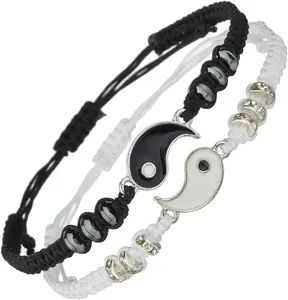 Yin Yang BFF Matching Bracelets  Adjustable Couple & Friendship Cord Set | Diamond Bead Puzzle Bracelets for Him & Her | Symbol of Love & Balance | Trendy Relationship Jewelry Gift for Women, Men, Best Friends