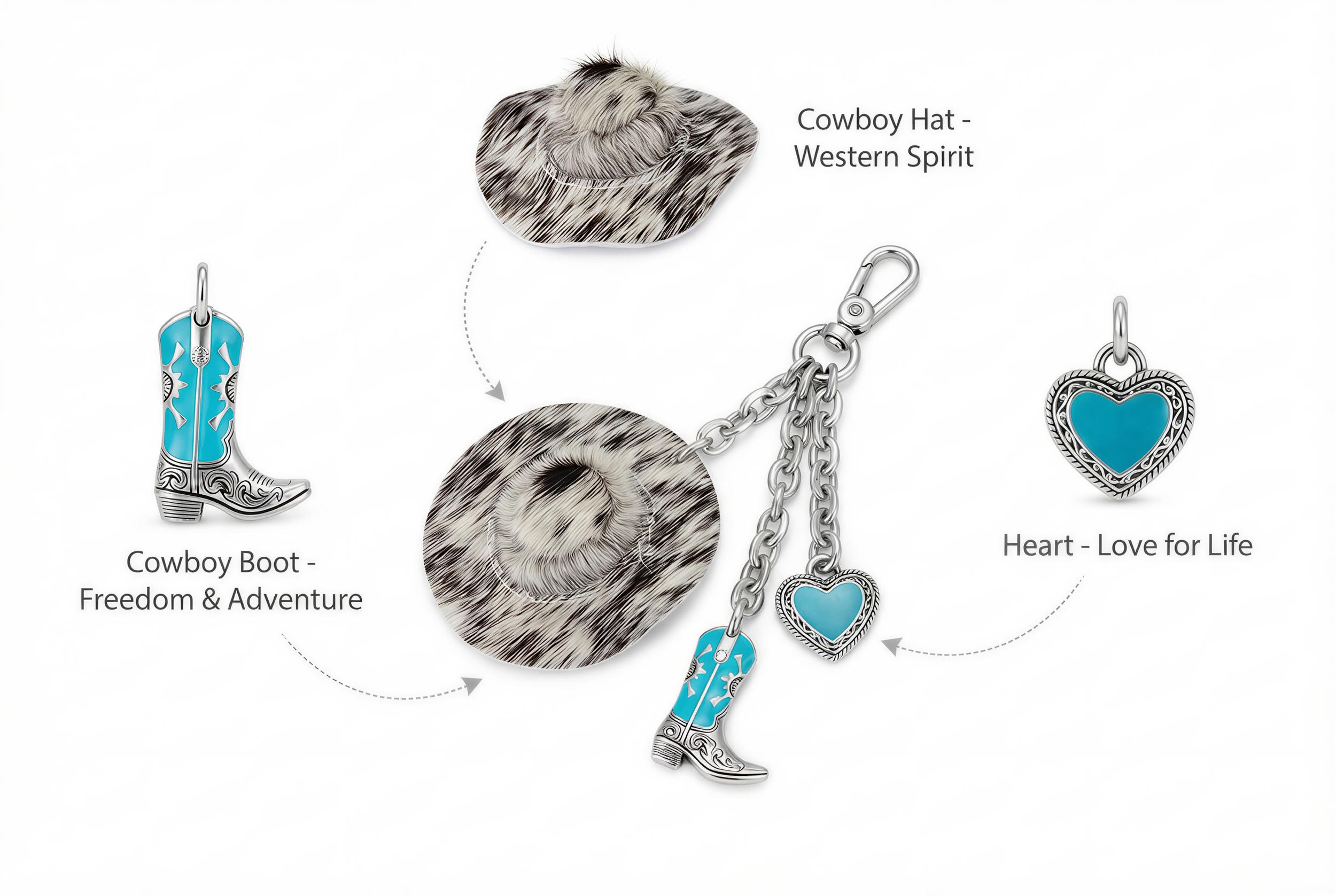 Wrangler Western Cowboy Hat Cowhide Bag Charms - Hat&Horse
