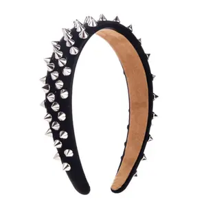 Punk Studded Headband, Rock Roll Hair Band, Spike Hair Clips for Halloween  Party (Black)