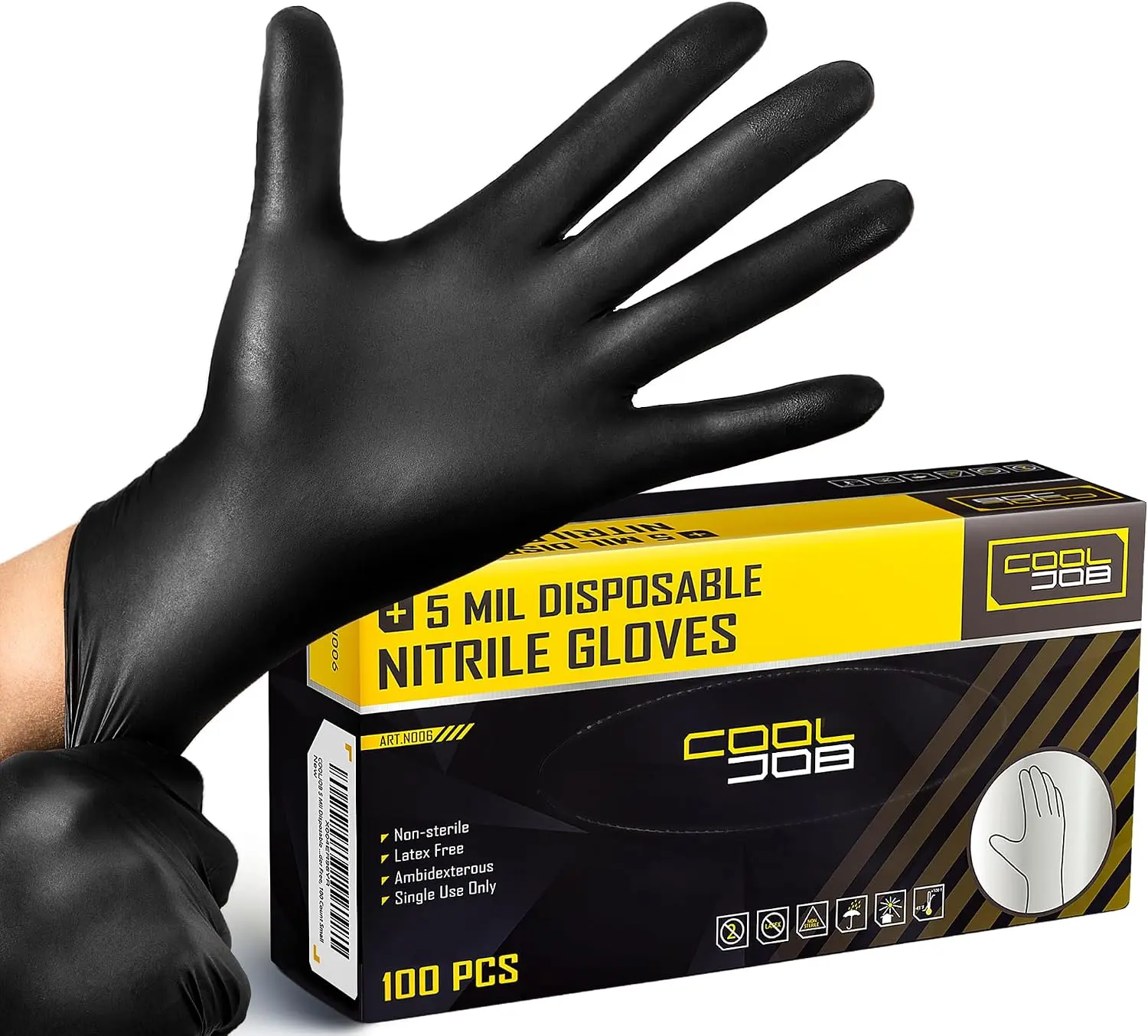 COOLJOB 5 Mil Black Disposable Nitrile Gloves, 1000 Count, Heavy-Duty, Puncture-Res., Touchscreen-Safe, Powder-Free for Food Prep, Cleaning, Household Items