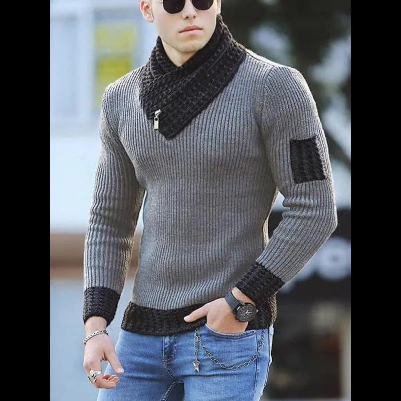 Men's Solid Color Rib-Knit Shawl Collar Sweater, Menswear Tops, Casual Knitwear with Comfortable Fabric, Classic