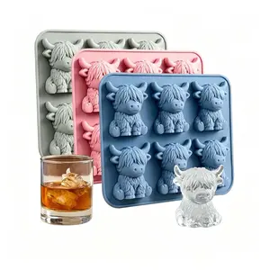 Mini Highland Cow Ice Cube Molds 3 Piece Set, Blue, Cute Cow Design, Perfect for Drinks, Parties, Holidays, Unique Gift, Ice Cube Maker