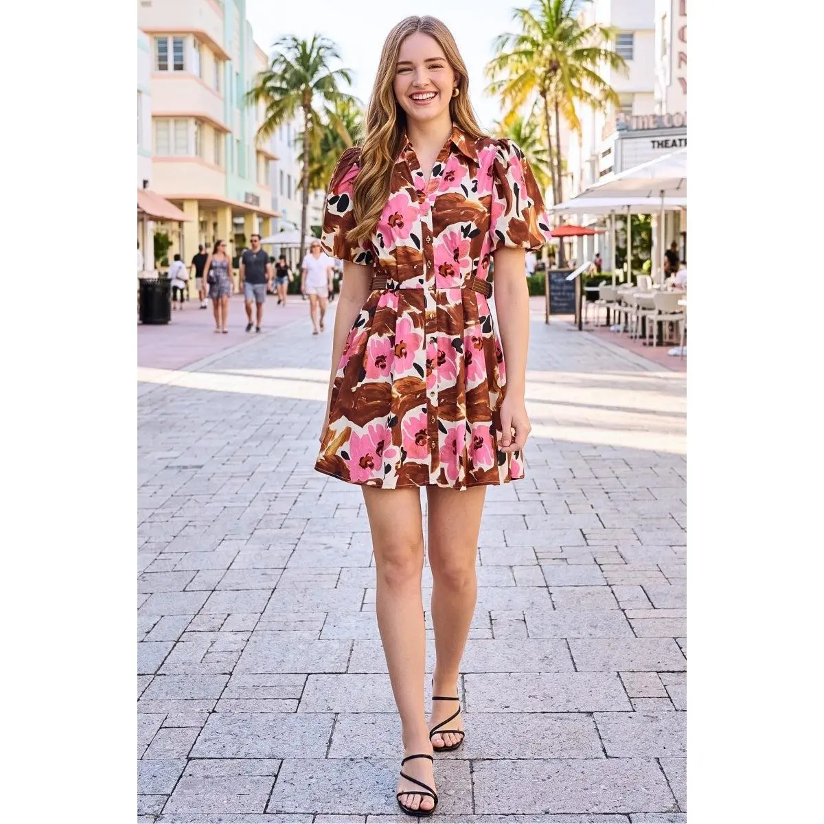 Julia Floral Print Puff Sleeve Mini Dress