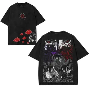 Naruto Uchiha Anime Washed T-Shirt Vintage Streetwear Graphic Tee for Men Women Oversized Cotton Otaku Shirt 100% Sustainable US Cotton Ethically Produced Oeko-Tex Certified unisex