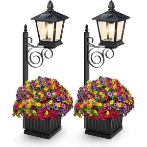 2-Pack Outdoor Flower Pots 2 in 1, Solar Lamp Post with Planter for Garden Decor, Wall Mount/Standing Planter Lights Waterproof, Patio Decorative Black Floor Lamps for Lawn Garden, Led Landscape Spotlights (Flowers not Included)