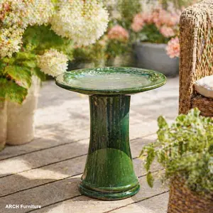 17'' Large Tall Pedestal Ceramic Bird Bath for Outdoor Use, Elegant Lightweight Glazed Birdbath with Swirl Design, Green Ombre Bird Supplies