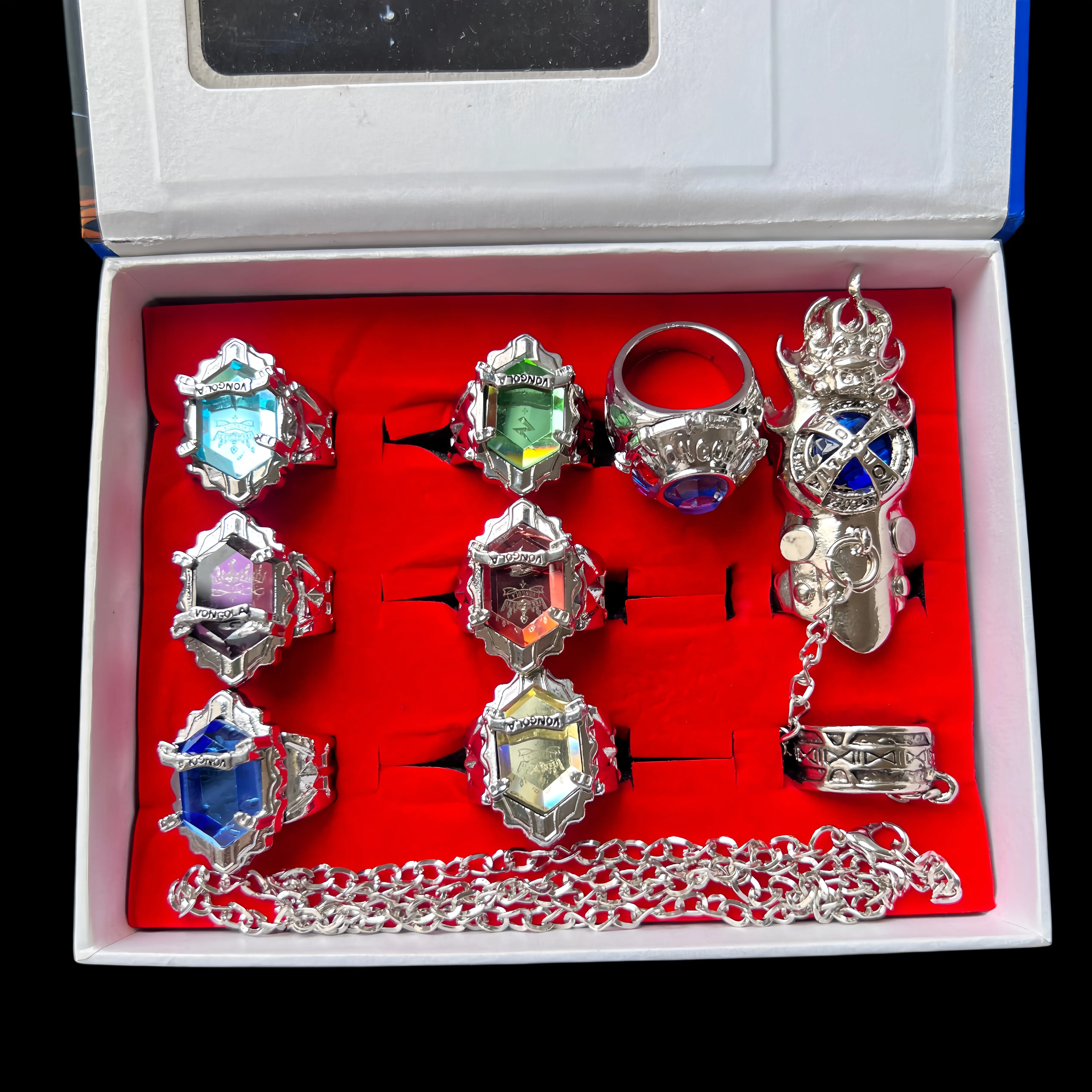 Katekyo Hitman Reborn! Vongola Guardian Rings Set – 9pcs Anime Cosplay Rings with Tsuna's Sky Flame Ring, Ideal for Fans, Cosplay, Birthday & Holiday Gifts, Collectible Jewelry for Reborn Lovers engagement casual fashion jewelry gift decorative