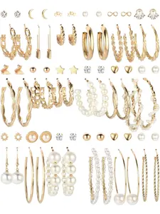38 Pairs Gold Earrings Set for Women Girls Boho Drop Dangle Earrings Pack Fashion Pearl Multipack Statement Earrings Bulk Acrylic Hoop Earrings for Gift