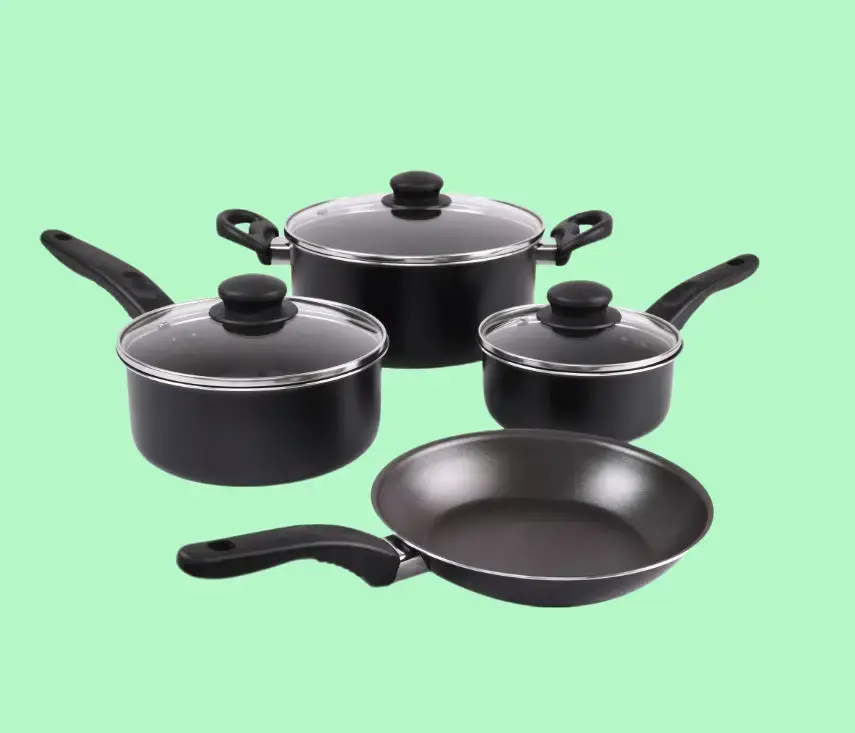 Cook your favorite everyday meals with ease using the sleek, durable Mainstays 7-Piece Black Nonstick Cookware Set.
