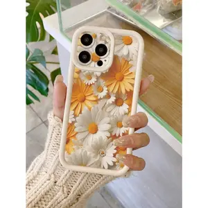 1pc Yellow Daisy Floral Pattern Designed With Precision Holes To Protect Camera, Thick And Shock-Absorbent Milky White Phone CaseFor IPhone17/IPhone17 Air/IPhone17 Pro/IPhone17 Pro Max/16 Pro Max/15 Pro Max/14 Pro Max/13 Pro Max/12 Pro Max/11 Pro Max
