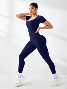 Women's Seamless Shapewear Jumpsuit, Tummy Control Jumpsuit, Long Knit Short Sleeve, Abdominal Control & Hip Lift, Nylon Elastic Comfort Fabric