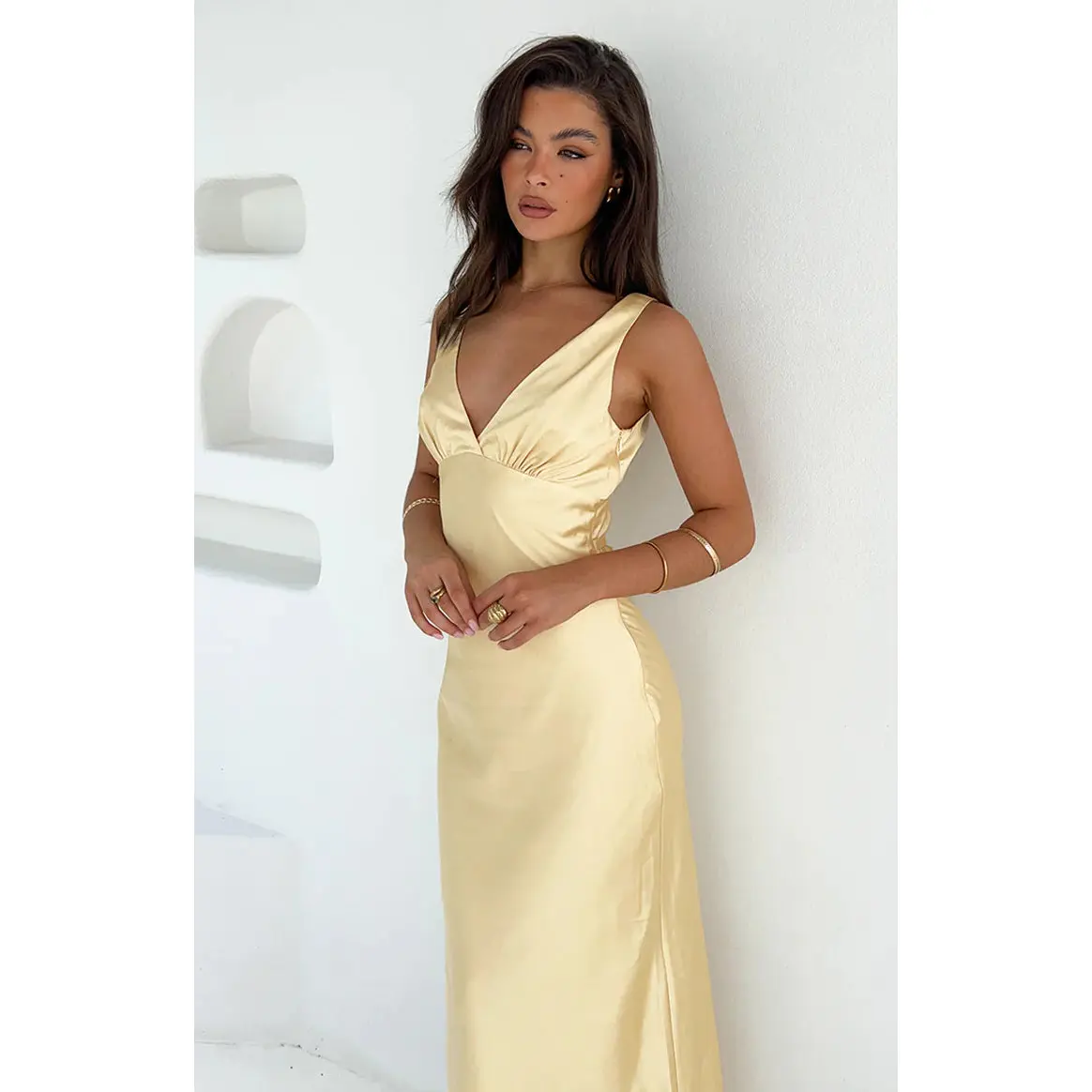 Verlaine Yellow Satin Maxi Dress - TikTok Shop