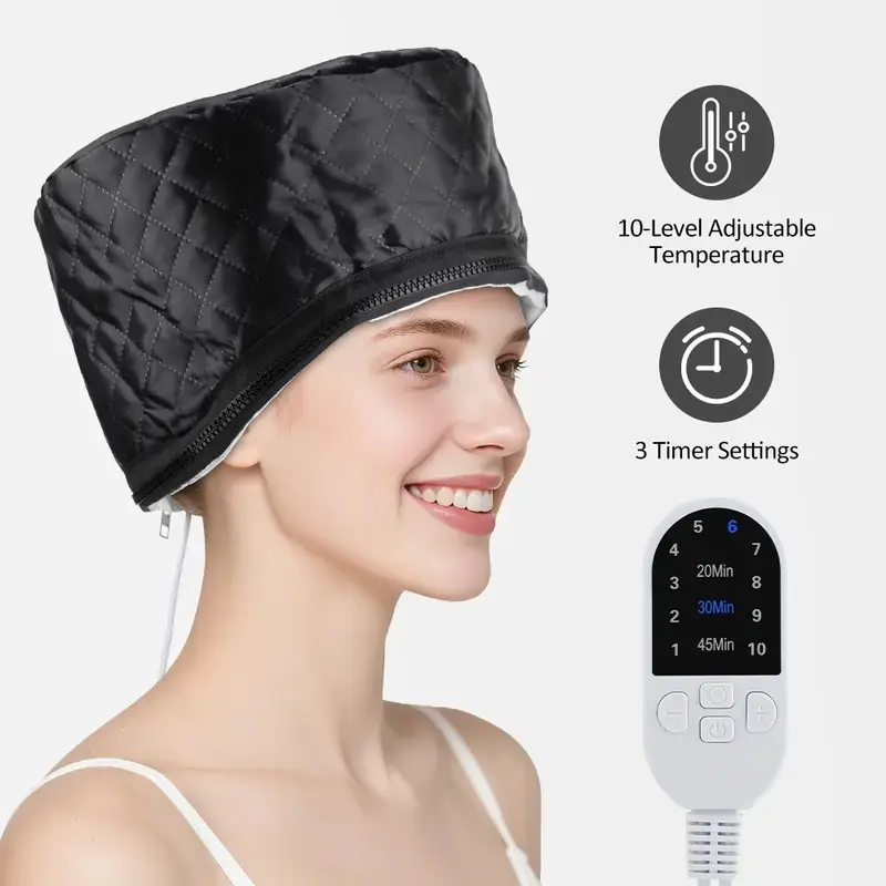 2026 Upgraded Electric Hair Steamer Cap - 10 Level Fast Heating Hair Dryer Bonnet with 3 Timer Settings, Deep Conditioning Thermal Treatment Spa Cap, Adjustable Heat & Size, Professional At-Home Hair Mask Steamer for Women