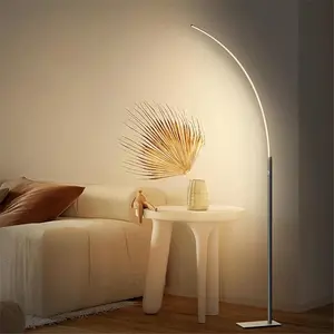 Modern 63" Arc Floor Lamp - Brushed Black Standing Lamp for Living Room and Bedroom, Touch Control 3000K Warm Light and 3-Way Dimmable Brightness Grey Lamp, Unique LED Corner Floor Lamp
