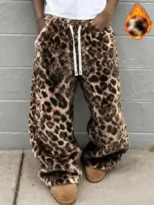 2026 Unisex Leopard Camo Fleece Wide Leg Pants, Soft Rabbit Fur Fabric, Fall & Winter Warm Comfort, Street Hip Hop Style, Daily Wear