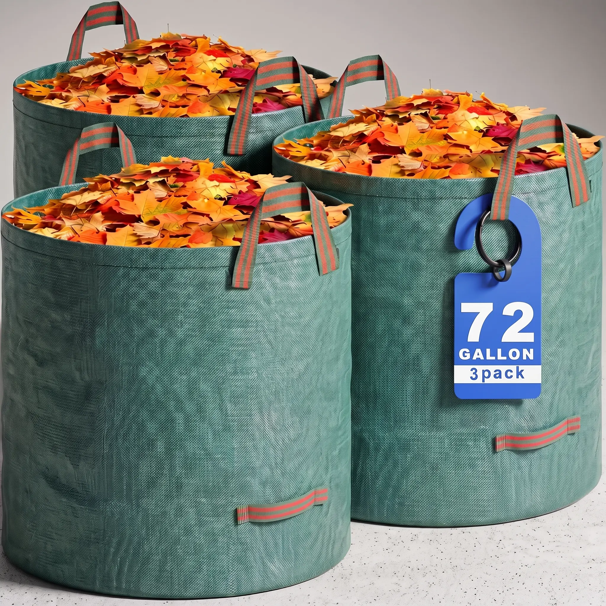 Reusable Yard Waste Bags, 3 Packs 72 Gallons Lawn and Leaf Garden Bags with Reinforced Carry Handles Heavy Duty Garden Waste Bags Camping Yard Recycling Trash Bags for Debris Leaves Grass, Outdoor Activities, Yard Work, Detachable Hoop, Durability