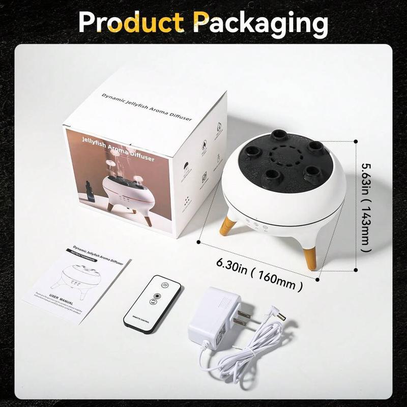 JELLOO Jellyfish Mist Aromatherapy Humidifier With 7 Colors LED Lights, 2 Modes Fire Mist Waterless Auto Shut Off Aromatherapy Diffuser, Voice Activated Sound Pickup Mist, For Bedroom, Office, Yoga Room