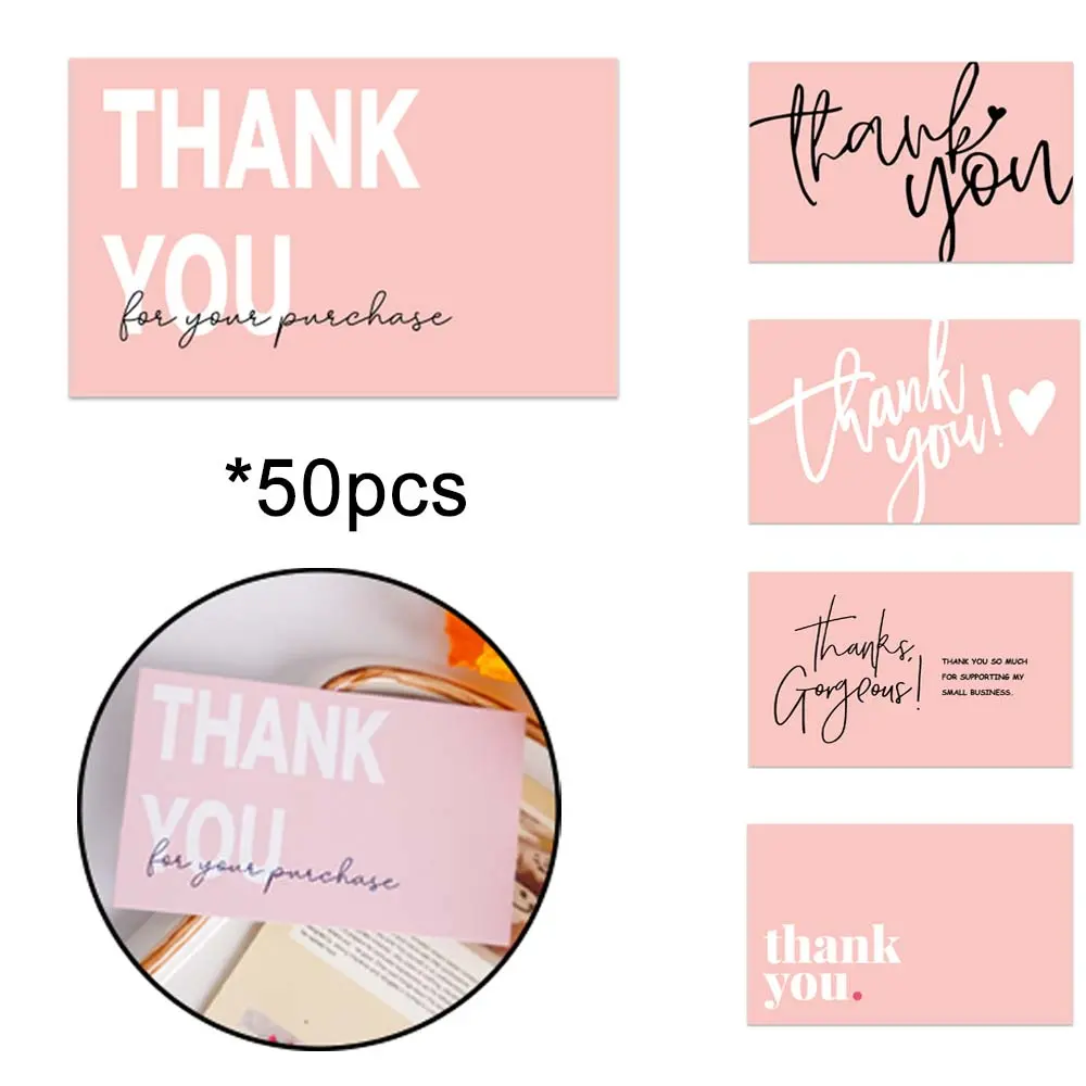 Thank You Card, 50pcs Thank You Cards Bulk, Greeting Card, Positive Message Card, Fun Party Cards for Birthday Wedding Baby Shower Graduation Business, DIY Card Set