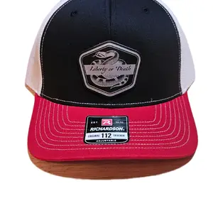 Richardson 3-Tone Trucker Hat Model 112 Adjustable with Liberty or Death Logo Navy Red & White Mesh