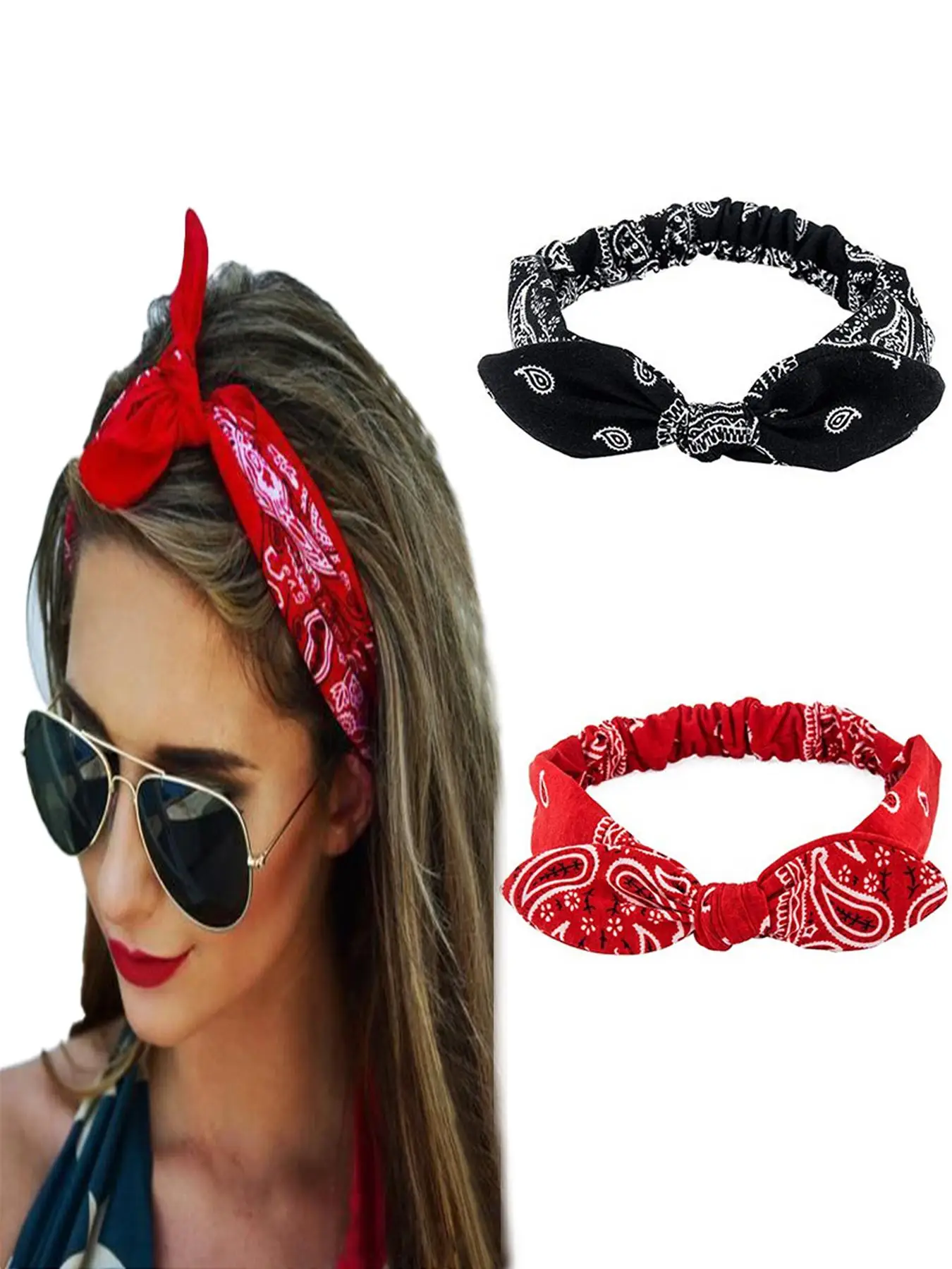 Paisley Print Bow Decor Hair Band (2pcs), Cute Hair Accessories for Women & Girls, Minimalist Headwear Suitable for Thick Hair