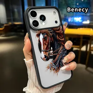 Magnetic Phone case for iPhone 17 16  Pro Max Plus 15 14 13 12 11 Air E Majestic Horse Portrait Pattern Non-Yellowing Shockproof Soft Silicone Transparent Acrylic Cover Supports Wireless Charging