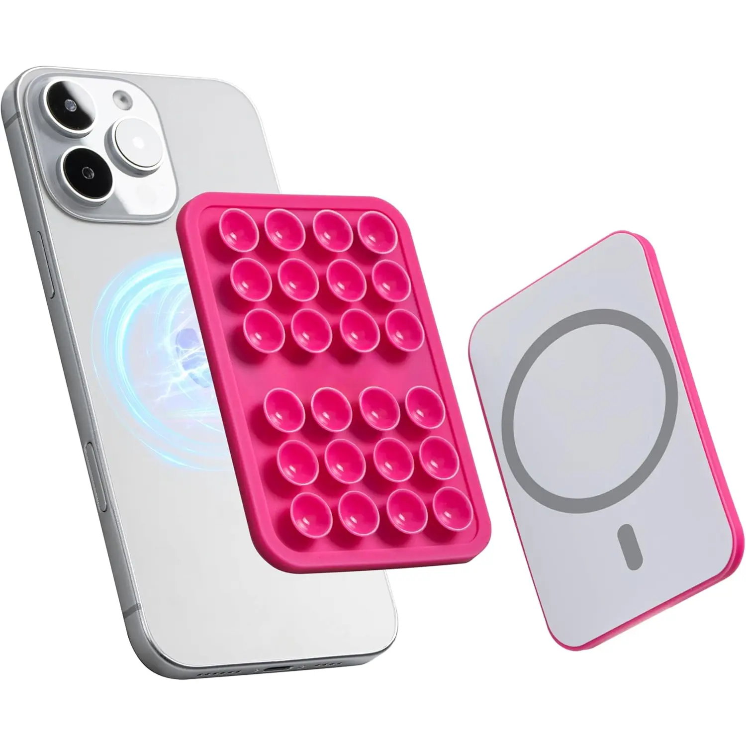 MagSafe Case Cover with Suction Cellphone Holder, Octo Cup Buddy Grip - Shockproof Casing, Hands-Free Removable Mount, Stable Phone Holder Design for iPhone & Android, Hot Pink Phone Accessory, Smartphone