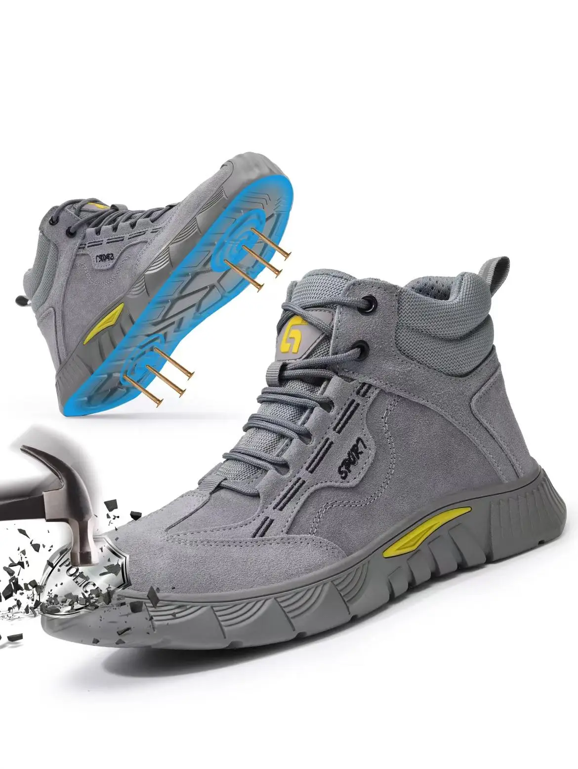 RUMFEN New High-top Steel Toe Work Shoes for Men - Durable Protection, Advanced Non-Slip Traction - Comfortable & Stylish Sneakers for Daily Work